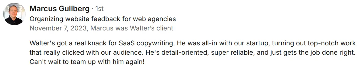 first linkedin review